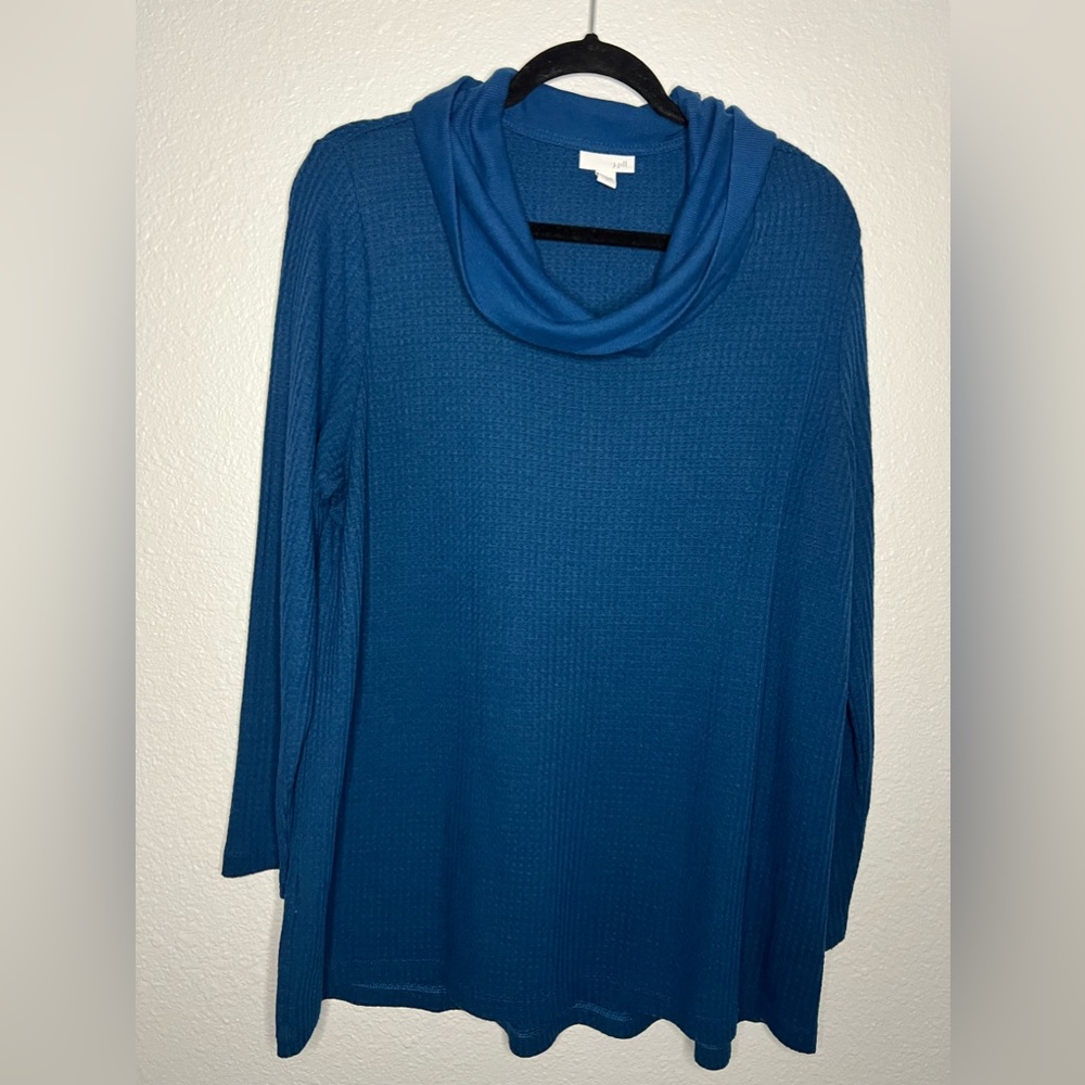 J. JILL Textured Cowl-Neck Sweater- Shirt Color Blue Size L.